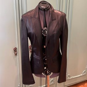 Gucci black leather jacket, Italian size 44.